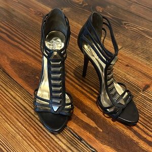Marciano Womens Black/Gold Strappy Open Toed Stilleto Heels 6 1/2